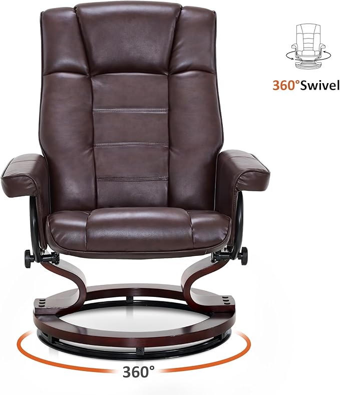 MCombo Manual Swivel Recliner with Ottoman, Chair Ottoman Set for RV Small Spaces, Living Room, Bedroom, Office 9019 4919 (Faux Leather, Dark Brown)