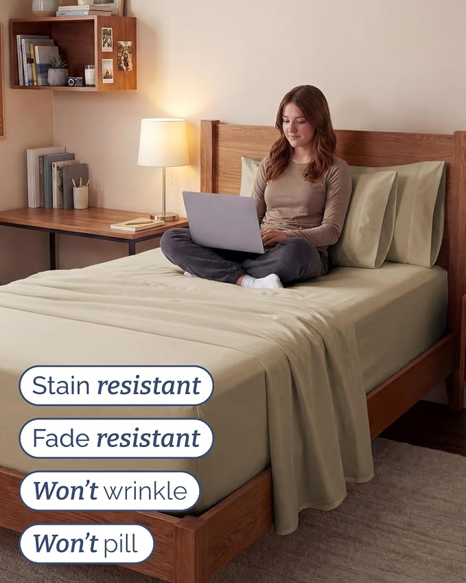 Extra Deep Twin XL Sheet Set - 4 Piece College Dorm Bed Sheets Set with Extra Deep Pockets - Ultra-Soft, Comfy & Breathable Bedding for Women, Men, Kids & Teens - Wrinkle Free & Fade Resistant - Cream