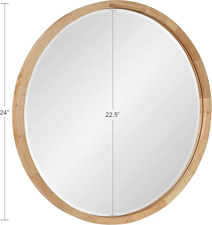 Kate and Laurel McLean Mid-Century Wood Framed Wall Mirror, 24 inch Diameter, Natural, Decorative Modern Round Mirror