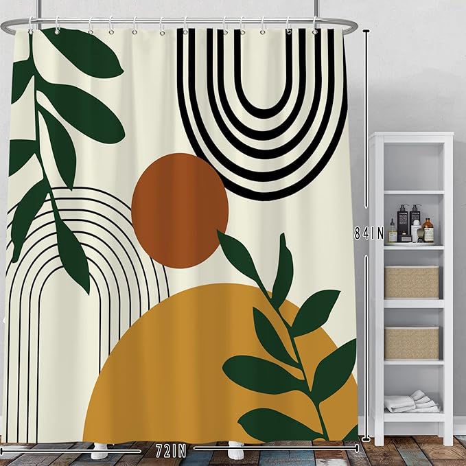 Baocicco Boho Mid Century Shower Curtain Sun Leaves Modern Abstract Geometric Aesthetic Shower Curtains for Bathroom Bathtubs Waterproof Fabric Shower Curtain with Hooks 72x84 Inches