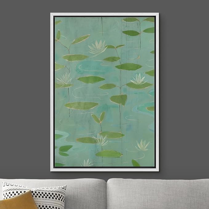 Woodrose Framed Canvas Print Wall Art Tranquil Water Lilies Serene Botanical Illustrations Modern Art Minimalist 3D Colorful Ultra for Living Room, Bedroom, Office - 24"x36" WHITE