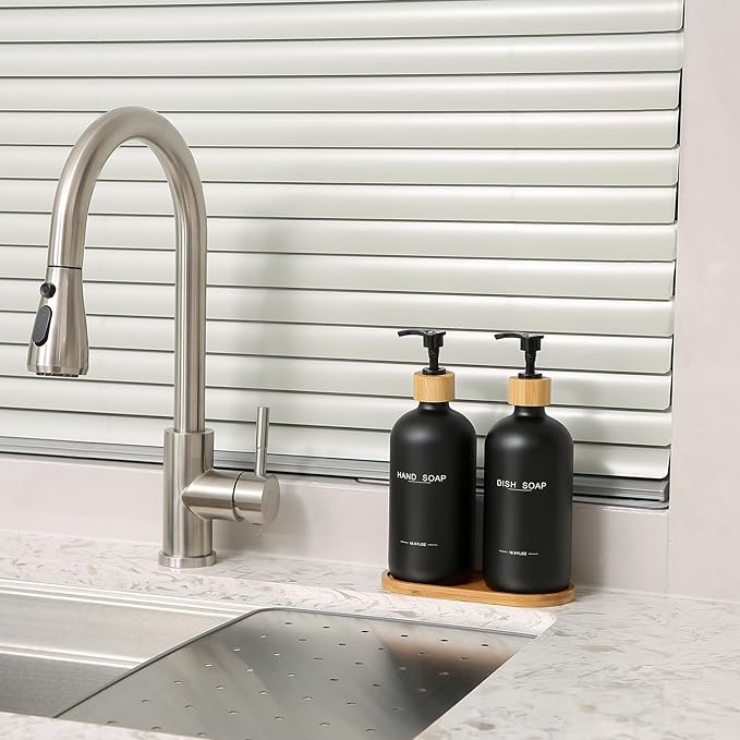 Black Soap Dispenser, Hand Soap, and Dish Soap Dispenser Set Suitable for Kitchen Counter Decor. (Black)