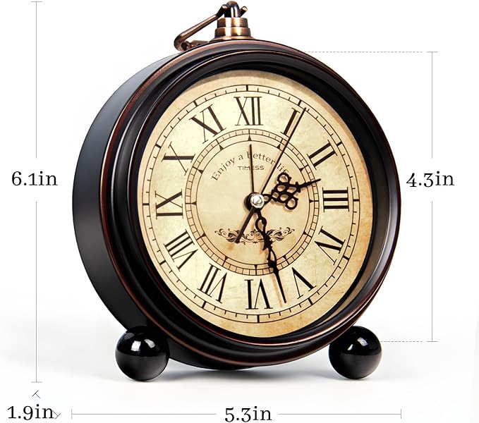 Vintage Analog Alarm Clock, 4.3" Silent Non-Ticking Quartz Desk Clock with Roman Numerals, Battery Operated Table Clock for Bedroom, Living Room, Office, or Gift (White)