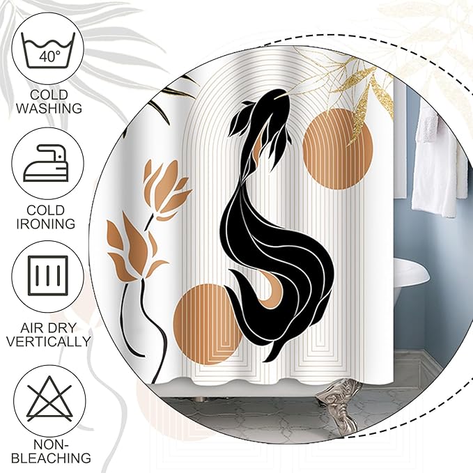 Baocicoo Bohemia Abstract Goldfish Shower Curtain Leaves Lotus Shower Curtain for Bathroom Art Home Hotel Hostel Bathtub Cubicle Decor Waterproof Curtain for Bathroom with Hooks 72x78 Inches