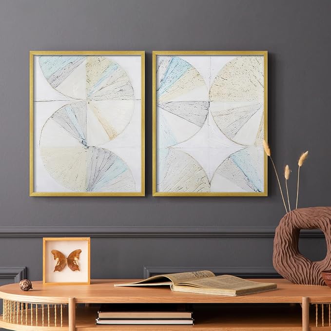 Renditions Gallery Set of 2 Peel & Stick Framed Prints, Geometric Abstract Wall Art, Pie Chart Color Wheels Wall Decor, Re-Stickable - Ready to Hang - 22"x28" - GOLD Frame LT588