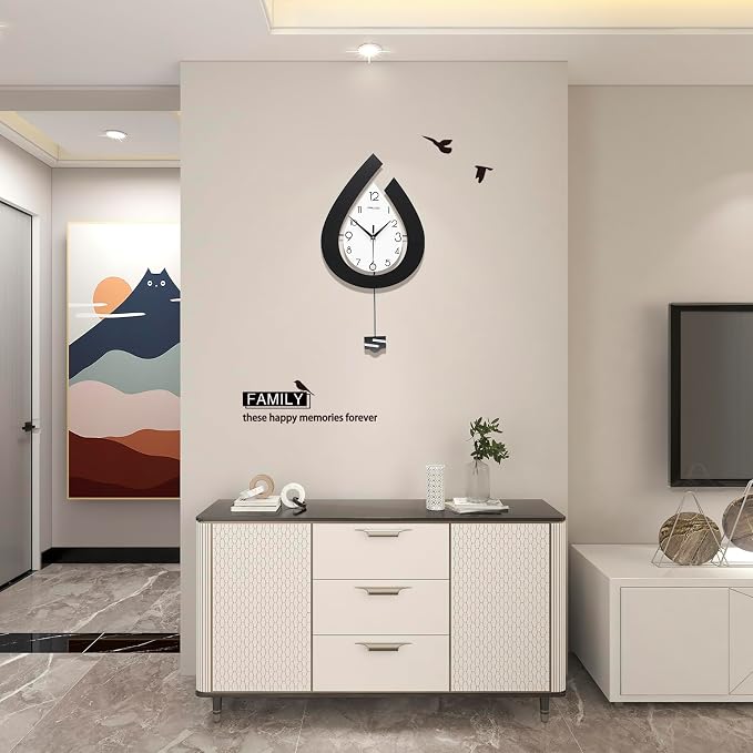Large Wall Clock for Living Room Decor Big Decorative Pendulum Modern Wall Clock Silent Non Ticking Battery Operated 22.4 Inch Wood Art Clock for Kitchen Bedroom Office Indoor Home