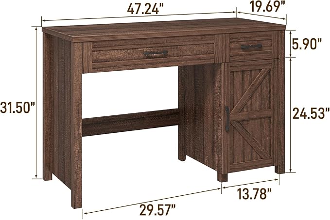 Vabches Farmhouse 47" Executive Desk, Computer Desk with Drawers and Storage Cabinet, Workstation Computer Desk for Home Office, Study.Red-Brown