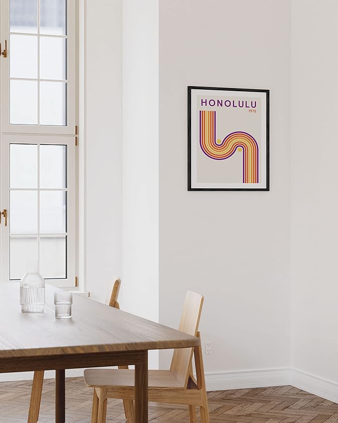 HAUS AND HUES Vintage Travel Poster – Honolulu Art Print, Retro City Artwork, Hawaiian Wall Decor, Abstract Beach Poster (Unframed 12x16)