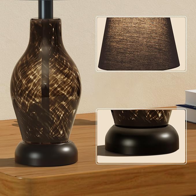 ONEWISH Bedside Table Lamp, 14 inch Glass Lamp for Living Room, Wine Bottle Shape Body, Bulb Included, Warm Ambient Lighting, Gift for Christmas New Year, Black