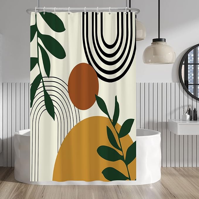 Baocicco Boho Mid Century Shower Curtain Sun Leaves Modern Abstract Geometric Aesthetic Shower Curtains for Bathroom Bathtubs Waterproof Fabric Shower Curtain with Hooks 48x72 Inches