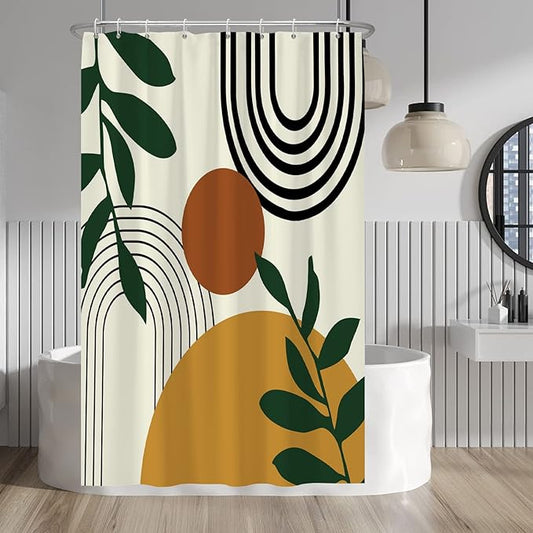 Baocicco Boho Mid Century Shower Curtain Sun Leaves Modern Abstract Geometric Aesthetic Shower Curtains for Bathroom Bathtubs Waterproof Fabric Shower Curtain with Hooks 48x72 Inches