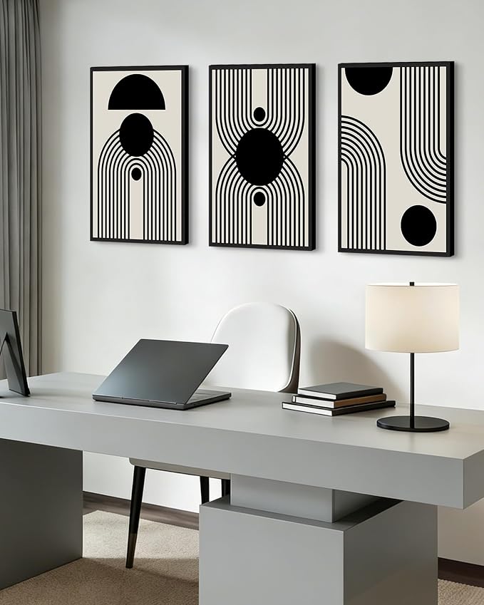 Drsoum Lager 16x24in Black and White Abstract Framed Wall Art Decor Duotone Minimal Dark Brush Stroke Prints Shapes Illustrations Modern Art Decorative Ready To Hang - Black Framed
