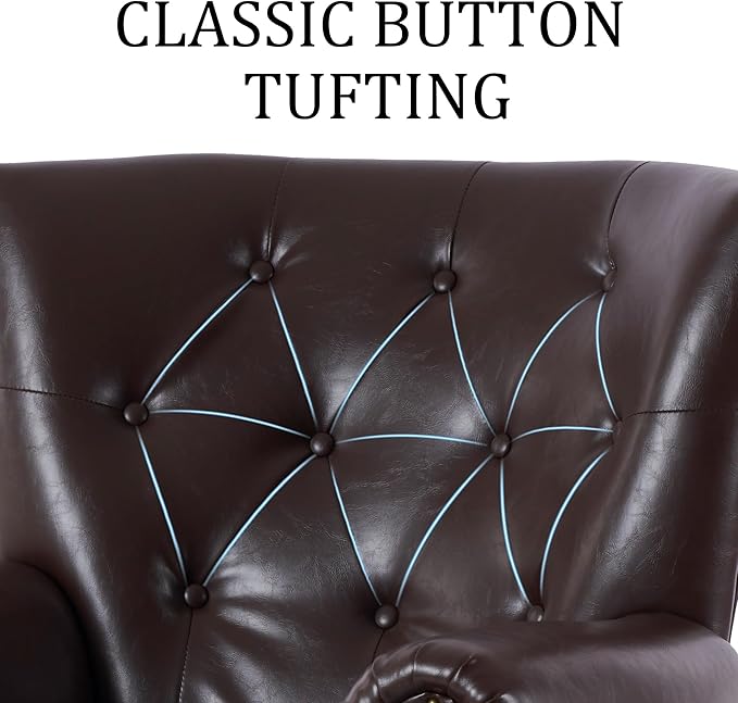 Modern Accent Chair, Mid-Century Faux Leather Armchair with Solid Wood Legs, Single Sofa Club Chair for Living Room, Bedroom, Leisure Room, Reading Room(Caramel)