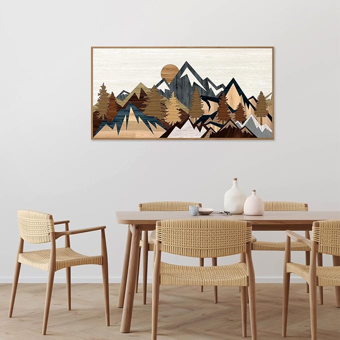 SIGNINART Vintage Mountain Framed Canvas Wall Art, Boho Sunrise Art Prints, Forest Nature Wilderness Art Paintings, Modern Farmhouse Woodcut Style Wall Decor for Living Room Bedroom, Office 20"x40"