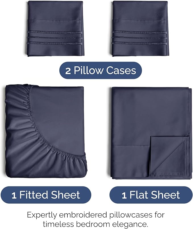 Hotel Luxury Durable Bed Sheets - Full Size 4 Piece Sheet Set - Extra Soft, Breathable & Cooling - Deep Pockets, Easy-Fit & Wrinkle-Free - Deep Slate Blue Oeko-Tex