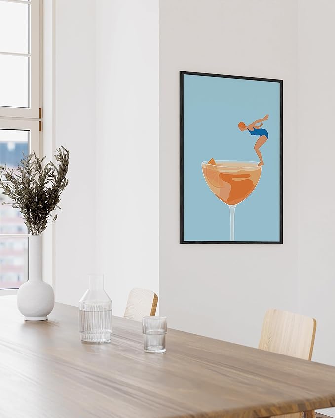 HAUS AND HUES Preppy Bar Wall Decor Framed - Blue and Orange Bar Cart Decor, Colorful Bar Wall Art Prints, Vintage Cocktail Poster, Alcohol Art Decorations, Aperol Spritz (24x36 Black Frame)