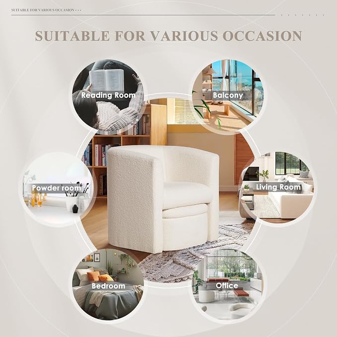 COLAMY Morden Velvet Living Room Side Chair with Storage Ottoman Set of 2, Single Sofa Armchair with Lounge Seat, Upholstered Barrel Accent Chair for Bedroom/Office/Reading Spaces, Cream