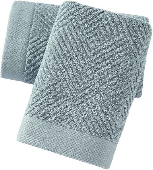 sense gnosis Sage Green Hand Towel Set of 2 Striped Weave 100% Cotton Super Soft Highly Absorbent Light Weight Decorative Hand Towels for Bathroom 13x 29 Inch