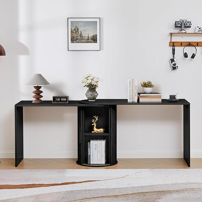 Fluted Computer PC Desk Table with Storage, Black Corner L Shaped Desk with Storage for Small Space, Modern Home Office Desk for Bedroom, for Writing, Executive, Study, Work - Black