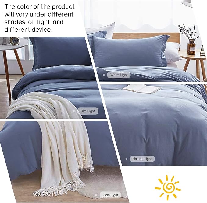 Dreaming Wapiti Duvet Cover King,Washed Microfiber King Size Haze Blue Duvet Cover Set,Solid Color - Soft and Breathable with Zipper Closure & Corner Ties (Haze Blue, King)