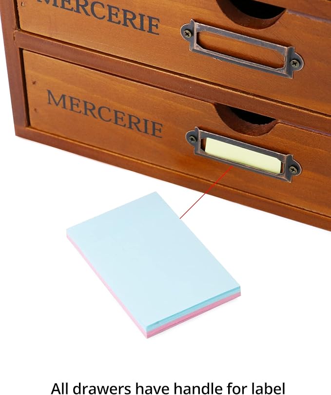 QWORK Vintage Wooden Home Office Desk Organizer with 5 Drawers - Rustic Desktop Storage Box for Jewelry, Cosmetics, Craft Paper & More