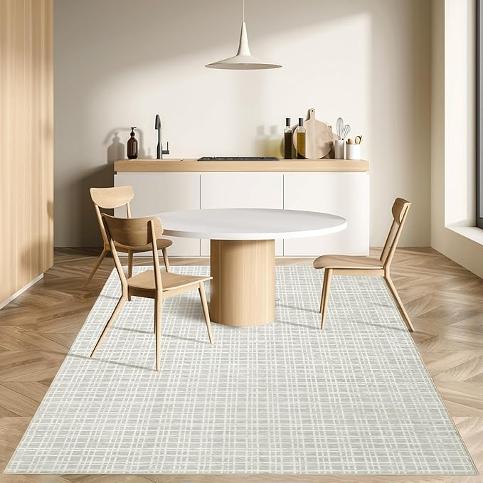 Washable Area Rug 6x9 Rug for Living Room Modern Large Area Rug for Bedroom Aesthetic Plaid Rug Non Slip Floor Cover Soft Low Pile Stain Resistant Carpet for Classroom Nursery 6'x9' Light Grey