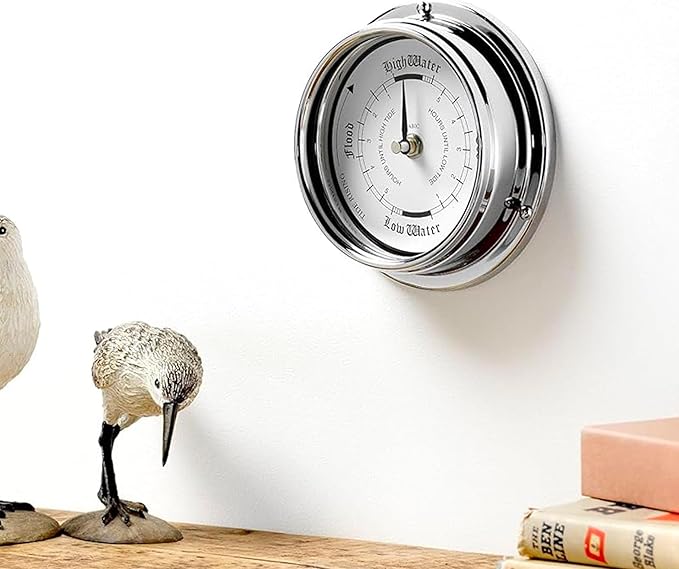 Traditional Tide Clock: Heavy Brass, Chromium-Plated (0.5 kg), Nautical Elegance, Handmade in England—Perfect for Fishing Tides, Durable Design