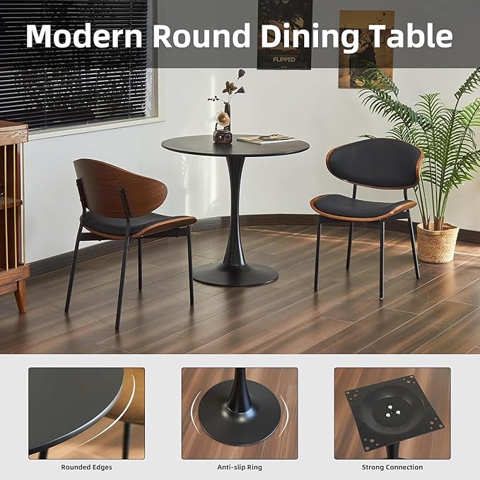 Round Dining Table, 24" Circle Tulip Table with Thickened Tabletop & Metal Pedestal, Mid Century Modern Bistro Table for Kitchen, Small Places, Living Room, Cafe (Black)