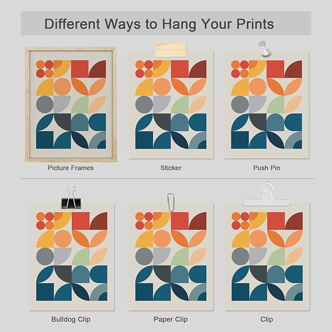 SIGNWIN Adhesive Canvas Poster Mid-Century Modern Colorful Geometric Polygons Abstract Geometric Digital Art Modern Art Decorative Zen Relax/Calm Multicolor Minimalism for Bedroom - 8"x10"x 4
