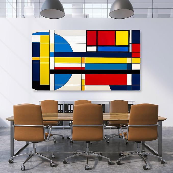Rumftozyb Abstract Cubism Canvas Wall Art, Blue, Yellow and Red Canvas Print, Geometric Pattern Wall Art, Colorful Poster, Minimalist Wall Decor, Mid Century Modern Home Decor (48"x27" | 122x68cm)