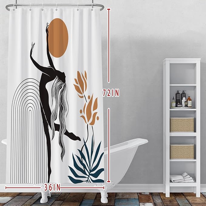 Baocicco Boho Shower Curtain Sun in The Woman's Hands Modern Geometric Watercolor Plants Shower Curtains Decorative for Bathroom Waterproof Fabric Shower Curtain with Hooks 36x72 Inches