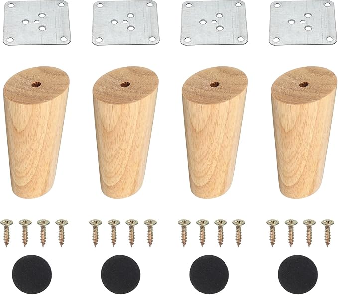 PATIKIL Wood Furniture Legs, 4Pcs 3.9" Tapered Replacement Sofa Leg for Chair Couch Bed Coffee Table Dresser, Wood Color