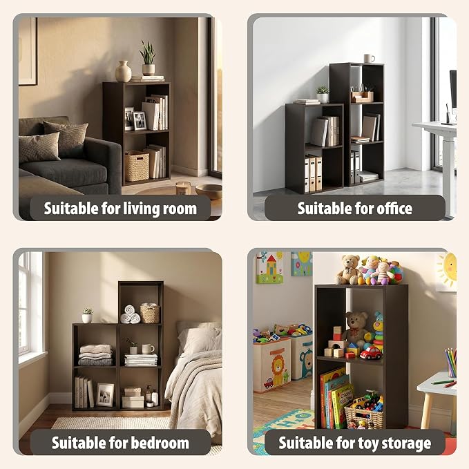 2026 Wooden 2 Cube Shelf Storage Organizer with Anti-Tipping Kits + Reversible Open Back Solid Panel Bookcase (11 x 11 Unit Cell Chocolate)