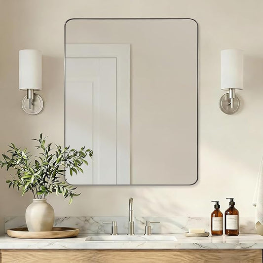 ANDY STAR Brushed Nickel Mirrors for Bathroom Sink, 24x30 Inch Bathroom Vanity Mirror with Rectangular Metal Frame-Modern Clean Design with Superior Stainless Steel Frame