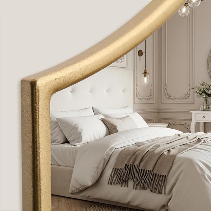 Besdomus Large Scalloped Gold Mirror: 47"x31" Modern Minimalist Wood Frame Wall Mirror - Decorative Vanity Arched for Bathroom/Dresser/Entryway/Fireplace/Living Room - Stylish Home Decor