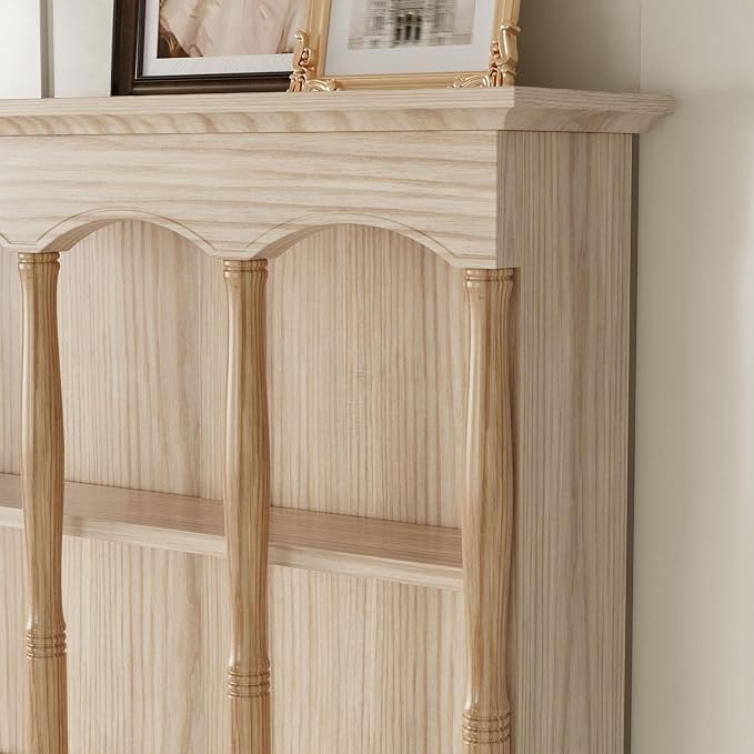 55.1" W Wall Storage Cabinet, Solid Wood Cupboard with Display Shelves, Large Mid-Century Storage Cabinet, 4-Tier Vintage Wall Shelves for Living Room, Ding Room, Natural