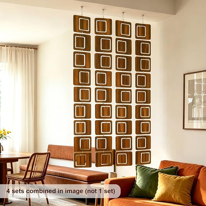 20PCS Retro Mid Century Modern Wall Art MCM Decor for Living Room Bedroom Kitchen Study, Walnut Wood Texture 16.5"x51.3"
