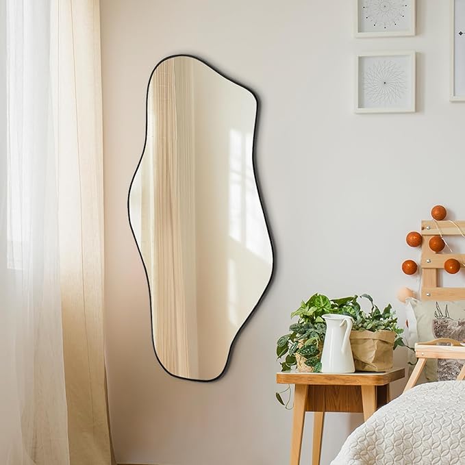 Irregular Mirror, 47.2"x21.6" Asymmetrical Wall Mirror, Abstract Frameless Mirrors Decorative, Modern Unique Shaped Mirrors for Living Room Bathroom Bedroom Hallway Entryway Fireplace