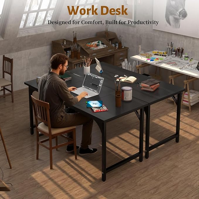 Computer Desk, 55 Inch Home Office Desks, Office Desk for Gaming Writing Study Work, Study Table with Large Legroom, Computer Desk with Metal Frame, Modern Simple Home Office Desk for Bedroom