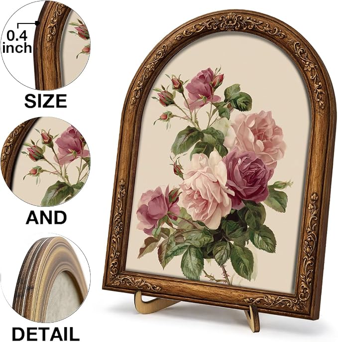 Shabby Chic Rose Wall Art Sign for Bedroom Decor, Pink Floral Arch Wooden Tabletop Sign, Romantic Vintage Shelf Decor, 8x10 Inch