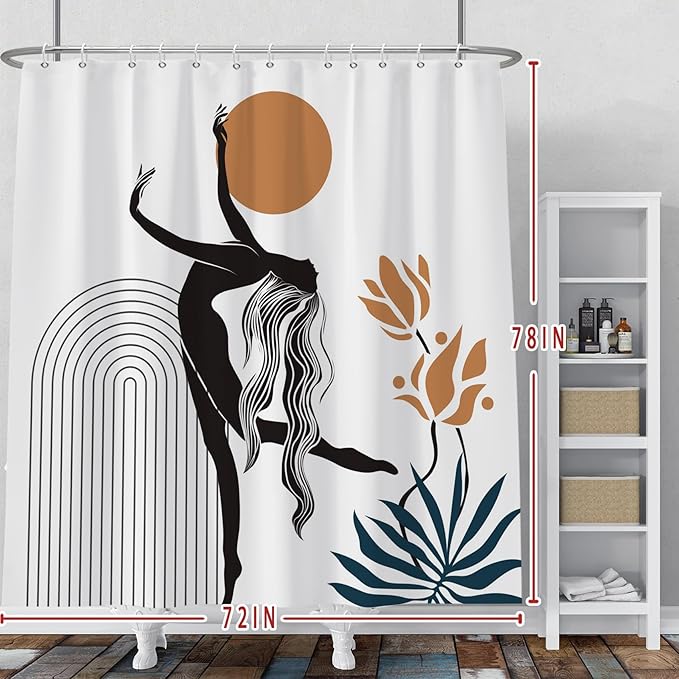 Baocicco Boho Shower Curtain Sun in The Woman's Hands Modern Geometric Watercolor Plants Shower Curtains Decorative for Bathroom Waterproof Fabric Shower Curtain with Hooks 72x78 Inches