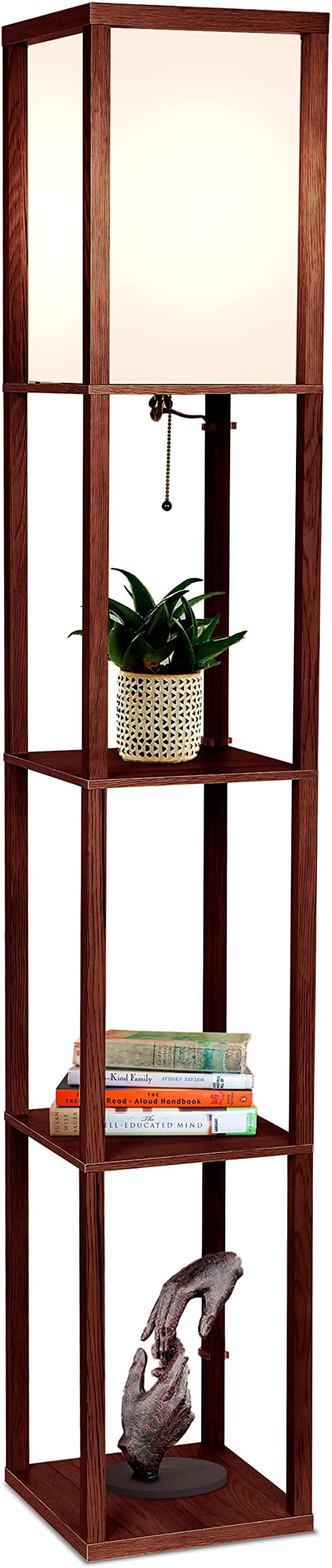 Brightech Maxwell - Modern Shelf Floor Lamp with Lamp Shade & Warm White LED Bulb, Corner Display Floor Lamp with Shelves for Living Room, Bedroom, Nightstand Office, Home Decor Storage - Havana Brown