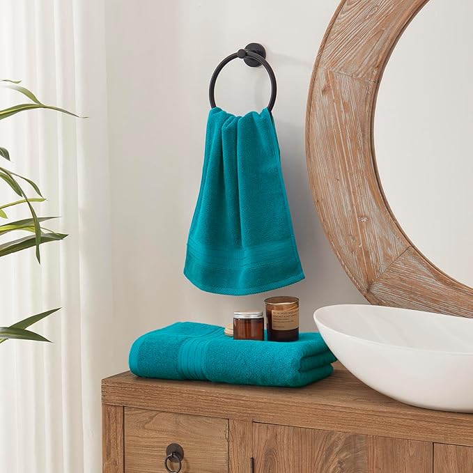 COZYART Crystal Teal/Peacock Blue Hand Towels for Bathroom 4 Pcs, 13x30 Cotton Guest Hands Towel Set Super Soft Highly Absorbent Durable 650 GSM for Daily Use