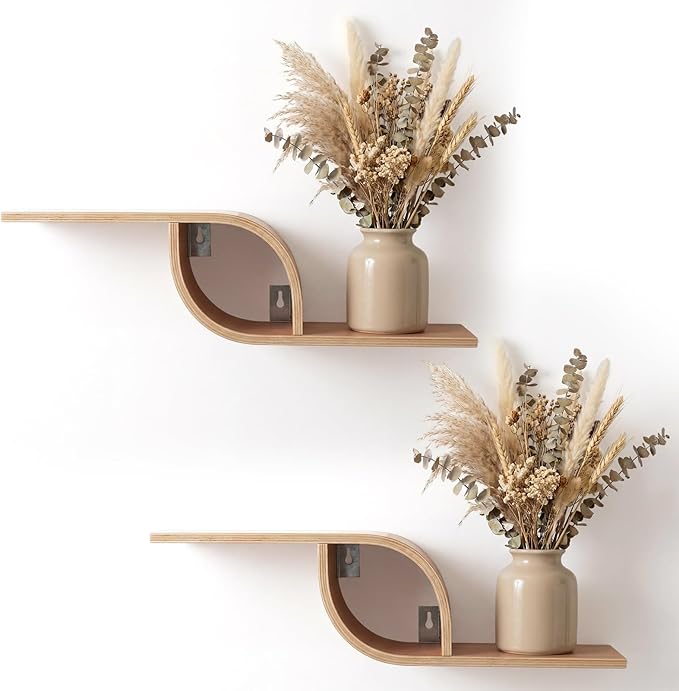 Pinkunn 2 Pack Floating Shelves Wooden Wall Shelf Mounted Storage Shelves Wood Wall Hanging Display Montage Mid Century Decor Rustic Home Decoration for Living Room Bedroom Bathroom Kitchen
