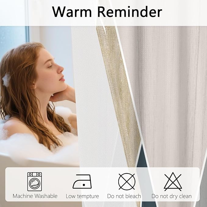 No Hook Shower Curtain with Snap in Liner, Beige Striped Shower Curtains for Minimalist Modern Bathroom, Waterproof Cloth Fabric with Mesh Top Window, 71x74 Inch