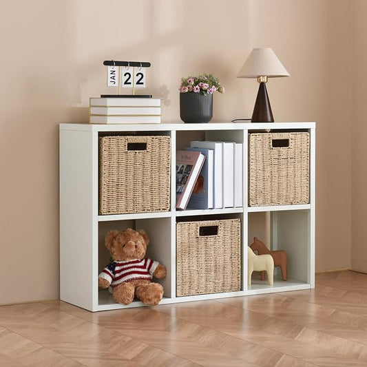 IRONMIX Metal 6 Cube Storage Organizer, White Short Bookshelf with Storage, Modern Cube Organizer with Shelves, 2-Tier Horizontal Bookshelf for Home Office, Library, Classroom (White, 1037)