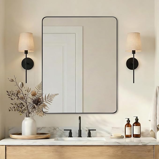 ANDY STAR Black Bathroom Mirrors for Over Sink, 28x36 Inch Matte Black Mirror for Bathroom, Rectangle Metal Vanity Mirror for Wall-Modern Clean Design with Superior Stainless Steel Frame
