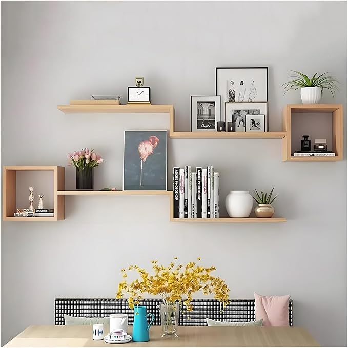 Wall Mounted Shelves Wooden Floating Shelf Home Decor for Wall, Sofa, Bathroom, Bedroom, Living Room, Kitchen, Office Natural-2-layer 63"