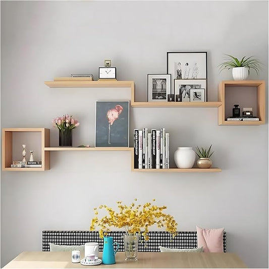 Wall Mounted Shelves Wooden Floating Shelf Home Decor for Wall, Sofa, Bathroom, Bedroom, Living Room, Kitchen, Office Natural-2-layer 63"