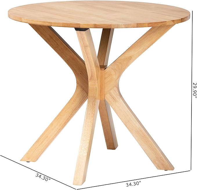 Baxton Studio Kenji Modern Natural Brown Finished Wood 34-Inch-Wide Round Wood Dining Table